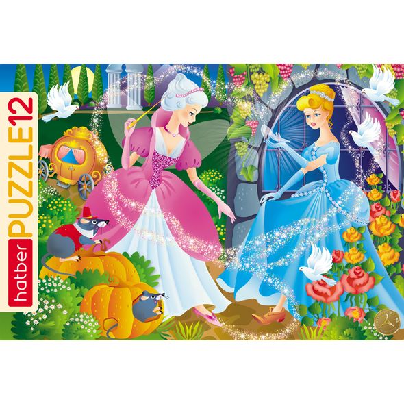 ПАЗЛЫ-ИГРА 12 элементов А4ф 300х200мм в Рамке -Золушка и Фея- , 